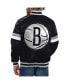 ფოტო #2 პროდუქტის Men's Black Brooklyn Nets Home Game Satin Full-Snap Varsity Jacket