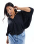 Фото #1 товара ASOS DESIGN Curve long sleeve v neck trapeze top in black