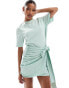 In The Style exclusive wrap tie side mini t-shirt dress in sage