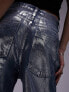 Topshop silver foil baggy jeans in mid blue