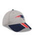 Men's Heather Gray, Navy New England Patriots Striped 39THIRTY Flex Hat