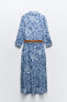 Фото #9 товара Платье-рубашка миди с принтом и ремнем ZARA