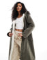 ASOS DESIGN borg lined longline rain coat in khaki