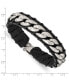 ფოტო #2 პროდუქტის Stainless Steel Brushed Curb Chain and Black Leather Bracelet