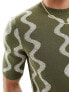 Фото #10 товара ASOS DESIGN knitted crew neck t-shirt in textured khaki wiggle pattern