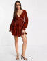 ASOS DESIGN lace insert mini dress with button detail in velvet