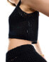 JJXX co-ord crochet vest crop top in black