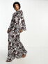 Day 6 flared sleeve low back maxi dress in chocolate animal print 40 - фото #3