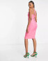 Фото #4 товара Vesper Tall plunge front midi pencil dress in pink