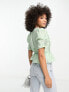 River Island ruffle detail wrap blouse with diamante buckle in light green