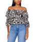 ფოტო #1 პროდუქტის Women's Printed Tiered-Ruffle Off-The-Shoulder Top