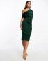 ASOS DESIGN fallen shoulder pleat midi scuba dress in green