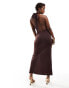 Фото #8 товара ASOS DESIGN slinky sleeveless cowl neck midi dress in chocolate