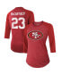 Фото #2 товара Women's Threads Christian McCaffrey Scarlet San Francisco 49ers Name and Number Tri-Blend Raglan 3/4 Sleeve T-shirt