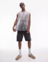 Topman oversized fit sleeveless mesh t-shirt with space dye print in black