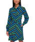 ფოტო #1 პროდუქტის Women's Geometric Stripe Print Silky Crepe Shirt Dress