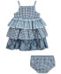 Baby Girls Tiered Cotton Madras Dress Синий, 12 месяцев - фото #2