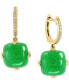 ფოტო #1 პროდუქტის EFFY® Dyed Green Jade & Diamond (1/6 ct. t.w.) Hoop Drop Earrings in 14k Gold