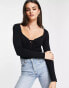 ASOS DESIGN knitted top with sweetheart neck and lace up front detail in black Черный, 34 - фото #1