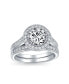 ფოტო #1 პროდუქტის Art Deco Style 3CT Round CZ Halo Pave Band Ring Set For Women .925 Sterling Silver