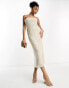 ASOS DESIGN embellished bandeau midi dress in allover sequin in stone