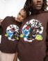 Фото #6 товара Crooked Tongues x Felix the Cat unisex oversized hoodie with front and back tie dye graphic prints in brown