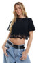 Miss Selfridge boxy short sleeve crop top with lace hem in black 34 - фото #1