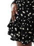 AX Paris ruffle hem mini dress in black and white spot print