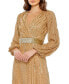 ფოტო #3 პროდუქტის Women's Sequined Wrap Over Puff Sleeve Gown