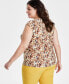 ფოტო #2 პროდუქტის Plus Size Printed Pleated Keyhole-Neck Knit Top