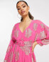 Фото #3 товара ASOS DESIGN Petite belted batwing maxi tea dress in pink metallic jacquard