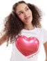 Фото #4 товара Monki short sleeve fitted t-shirt in white with heart front print