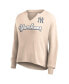 Фото #2 товара Women's Cream Distressed New York Yankees Go For It Waffle Knit Long Sleeve Notch Neck T-shirt