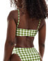 ASOS DESIGN skinny crop bikini top in green gingham