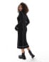 YAS high neck knitted jumper midi dress in black with contrast stitch