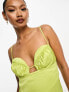 Фото #6 товара ASOS DESIGN satin corset detail plunge midi dress in lime green
