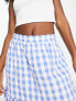 Monki seersucker ruffle midi skirt in blue and white gingham