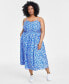 Trendy Plus Size Floral-Print Ruched Corset Midi Dress, Created for Macy's