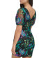 Women's Embroidered Mesh-Sleeve Sheath Dress