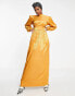 Фото #1 товара Flounce London satin balloon sleeve maxi dress in cinnamon floral