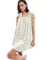 Фото #1 товара Miss Selfridge sage gingham tie shoulder smock dress