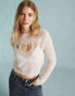 Miss Selfridge sheer heart knit jumper in cream Бежевый, S - EU 36-38 - фото #3