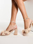 Glamorous Wide Fit mid heel sandals with bow in blush