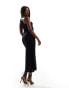 ASOS DESIGN knitted crochet one shoulder maxi dress in black