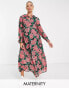 Фото #2 товара Wednesday's Girl Maternity ruffle neck midi smock dress in bright floral