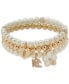 Gold-Tone Imitation Pearl Three Row Charm Orchid Stretch Bracelet