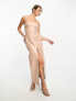 Фото #1 товара Miss Selfridge vinyl faux leather bandeau maxi dress in taupe