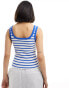 Фото #4 товара Cotton On henley crop tank with button front in blue stripes