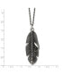 ფოტო #2 პროდუქტის Antiqued and Black CZ Feather Pendant Singapore Chain Necklace