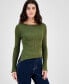 ფოტო #1 პროდუქტის Juniors' Asymmetrical Hem Ribbed Long-Sleeve Top